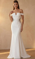Jovani 46623 - Off Shoulder Crepe Gown with Beaded Applique - detail view
