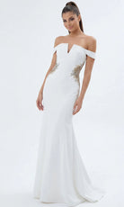 Jovani 46623 - Off Shoulder Crepe Gown with Beaded Applique - view 5