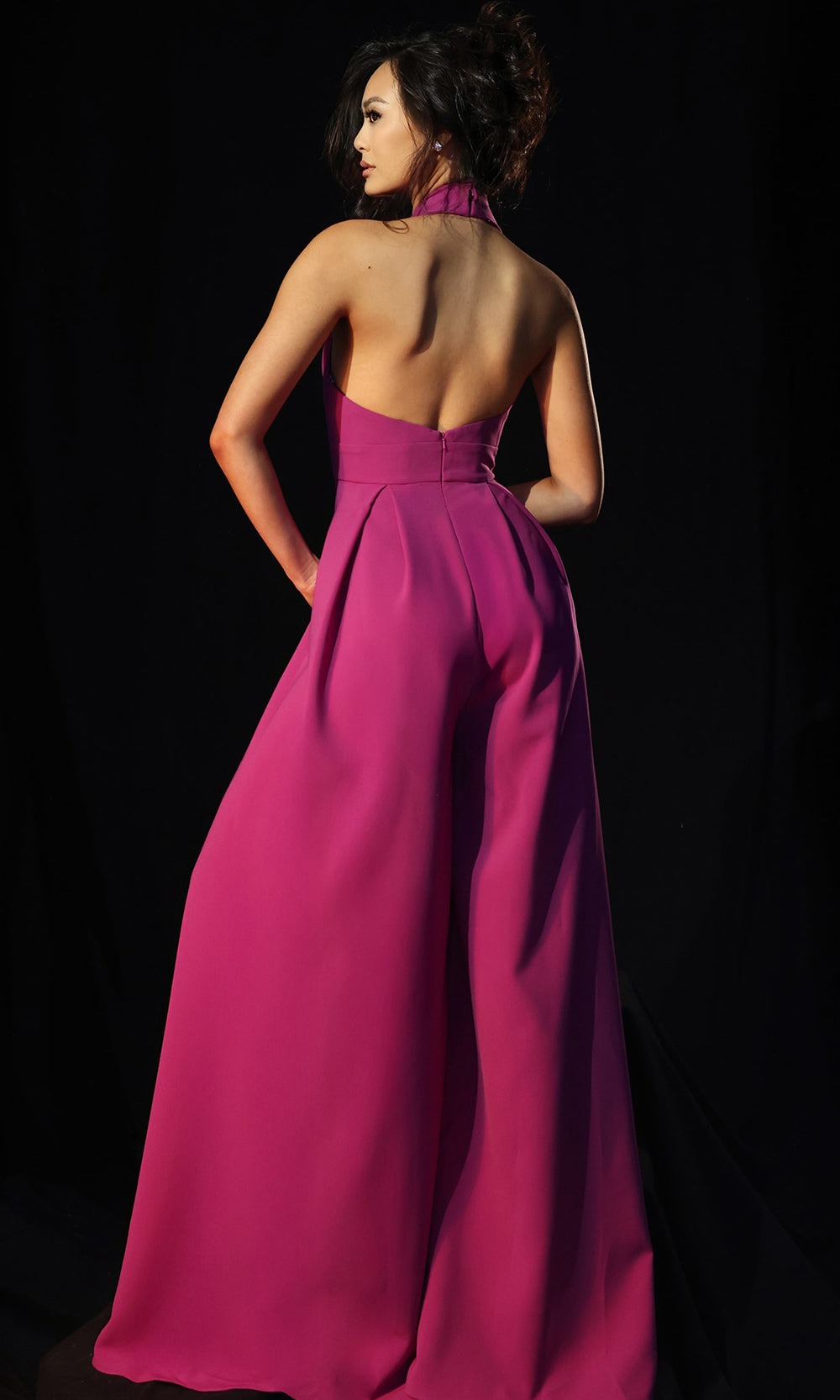 Jovani 46632 - Halter Wide Leg Pleated Jumpsuit - back view