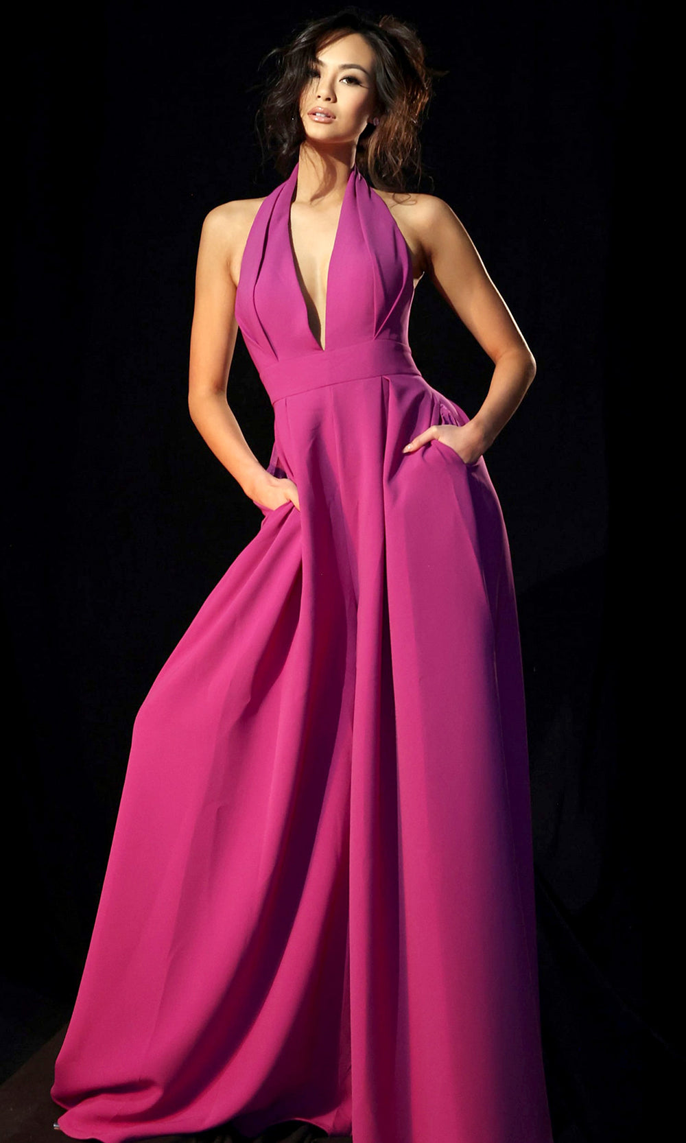 Jovani 46632 - Halter Wide Leg Pleated Jumpsuit - designer formal jumpsuit at Silhouette Dresses