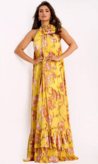 Jovani 46639 - Floral Sequin High Halter Gown with Bow - back view