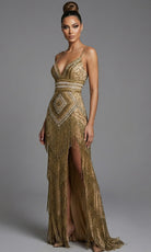 Jovani 46640 - Fringe Beaded V-Neckline Prom Gown - designer prom dress at Silhouette Dresses
