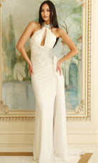 Jovani 46670 - Embellished Halter Slit Prom Gown - designer prom dress at Silhouette Dresses