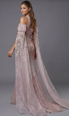 Jovani 46674 - Sheer Sleeve Allover Beaded Long Gown - detail view