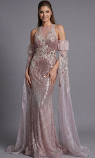 Jovani 46674 - Sheer Sleeve Allover Beaded Long Gown - designer mother of the bride dress at Silhouette Dresses