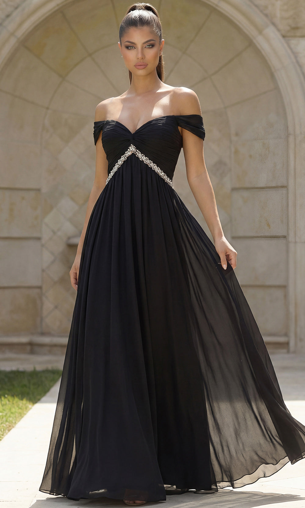 Jovani 46703 - Off Shoulder Empire Waist Evening Gown - designer evening gown at Silhouette Dresses