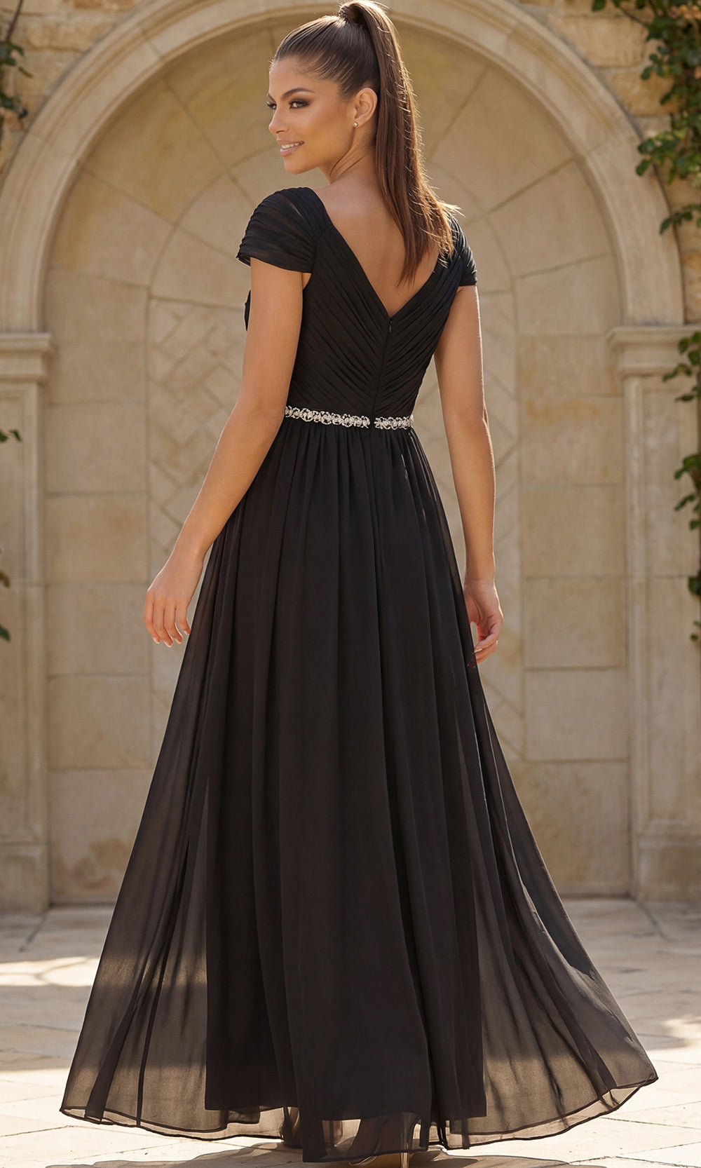 Jovani 46703 - Off Shoulder Empire Waist Evening Gown - detail view