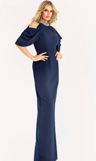 Jovani 46742 - High Neck Evening Gown with Draped Sleeves - back view