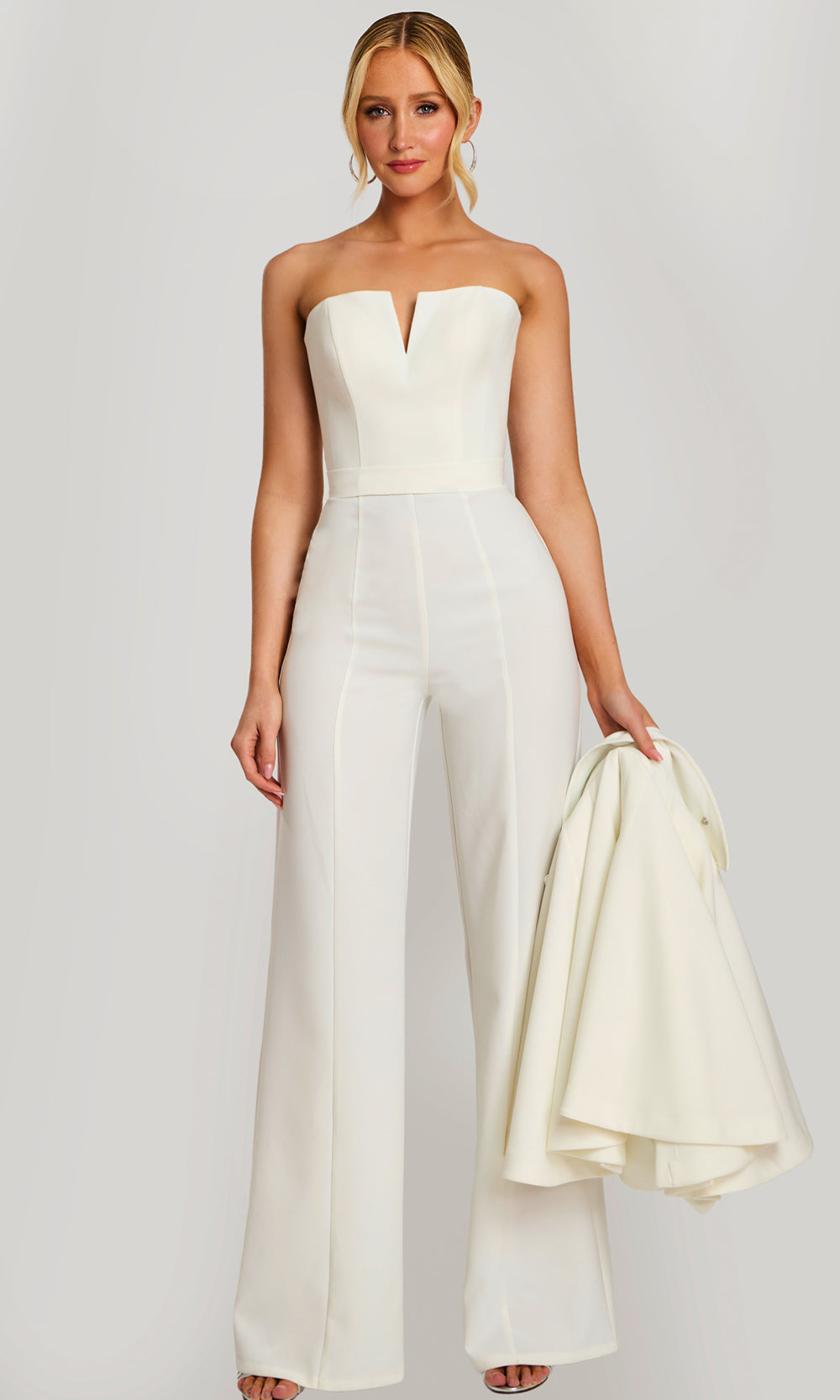 Jovani 46781 - Cropped Cape Jacket Wide Leg Jumpsuit - designer formal jumpsuit at Silhouette Dresses