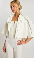 Jovani 46781 - Cropped Cape Jacket Wide Leg Jumpsuit - back view