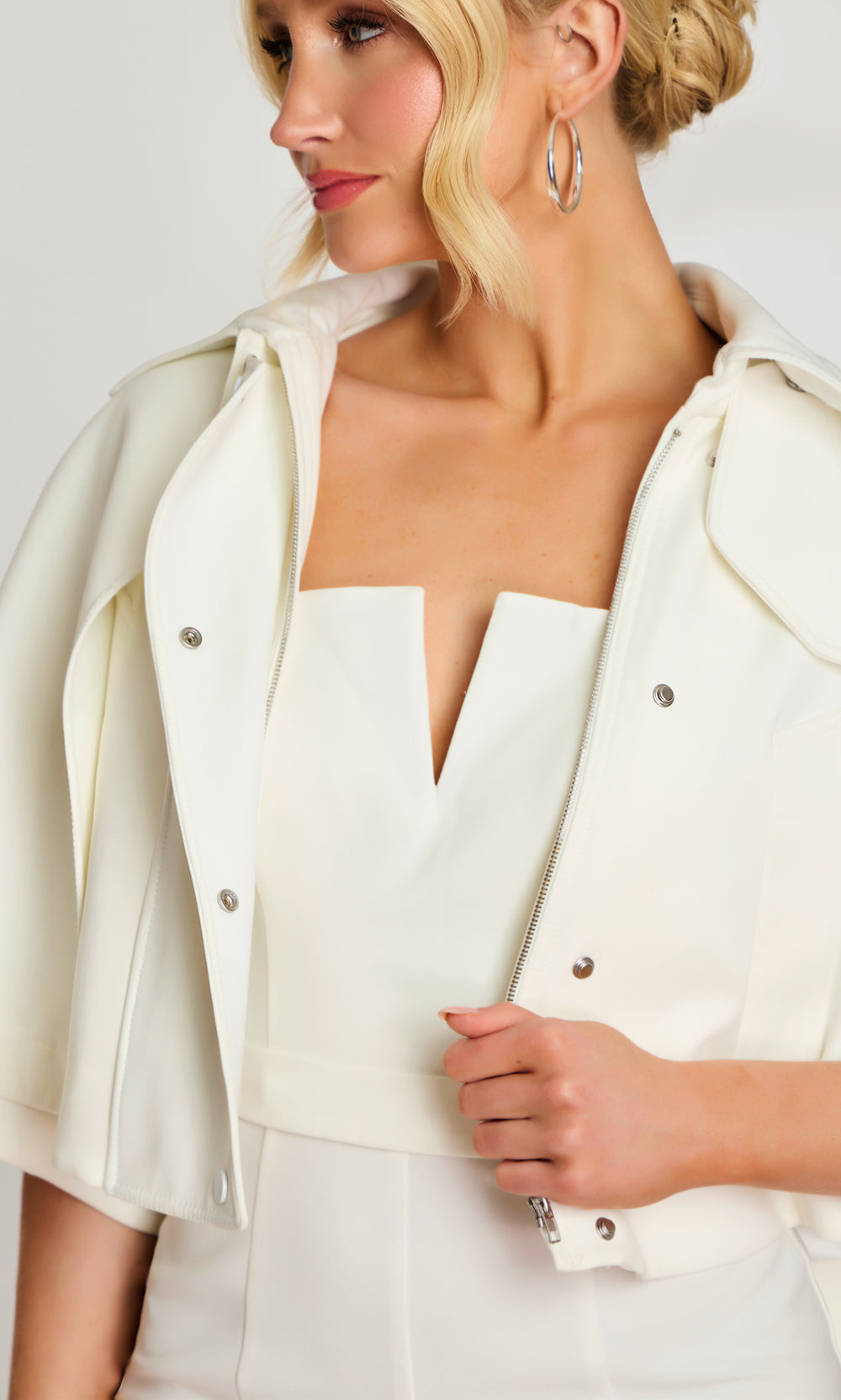 Jovani 46781 - Cropped Cape Jacket Wide Leg Jumpsuit - view 4