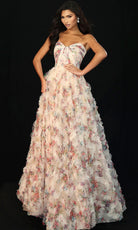Jovani 46783 - Layered Ruffle Ballgown with Floral Print - back view