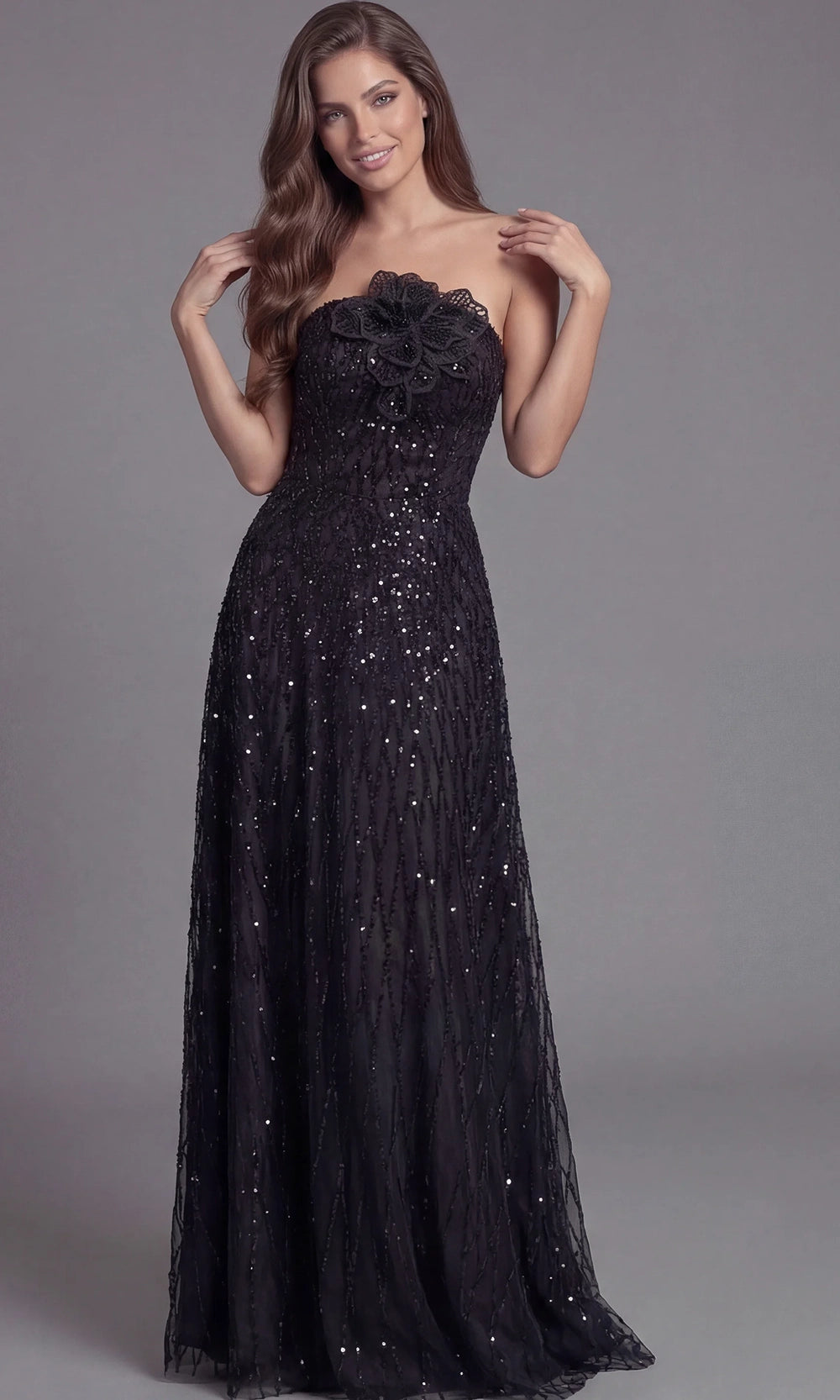 Jovani 46785 - Glitter Tulle A-Line Strapless Evening Gown - view 4