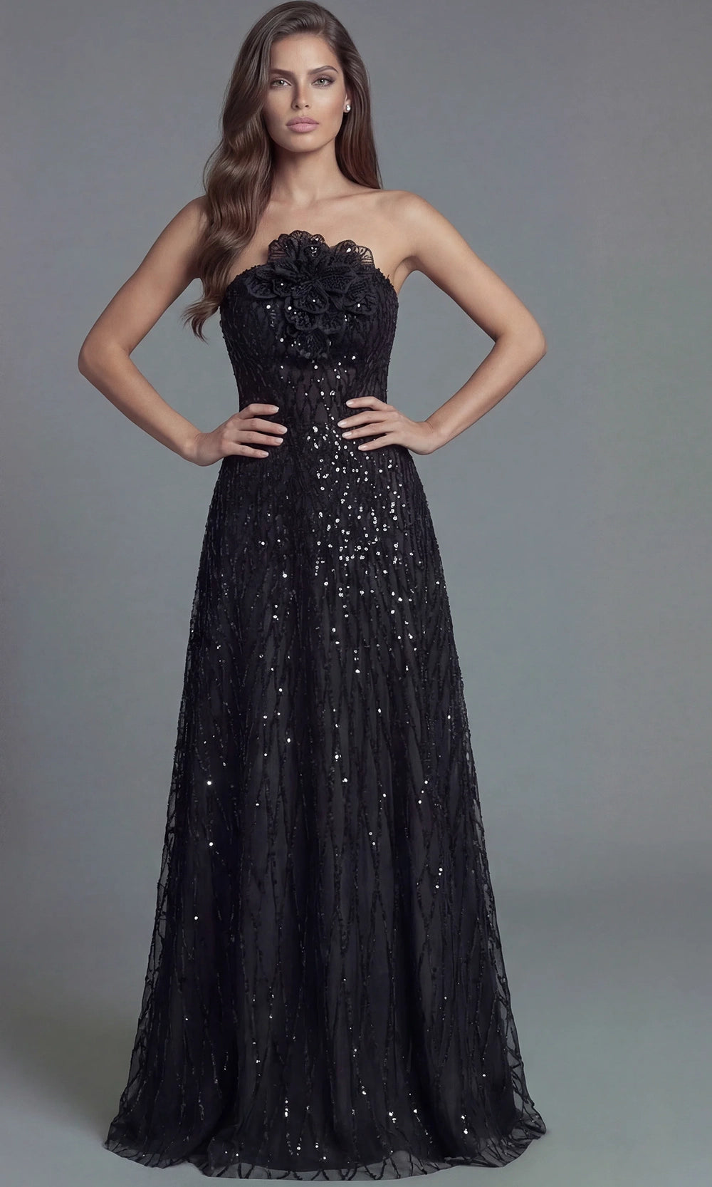Jovani 46785 - Glitter Tulle A-Line Strapless Evening Gown - designer prom dress at Silhouette Dresses