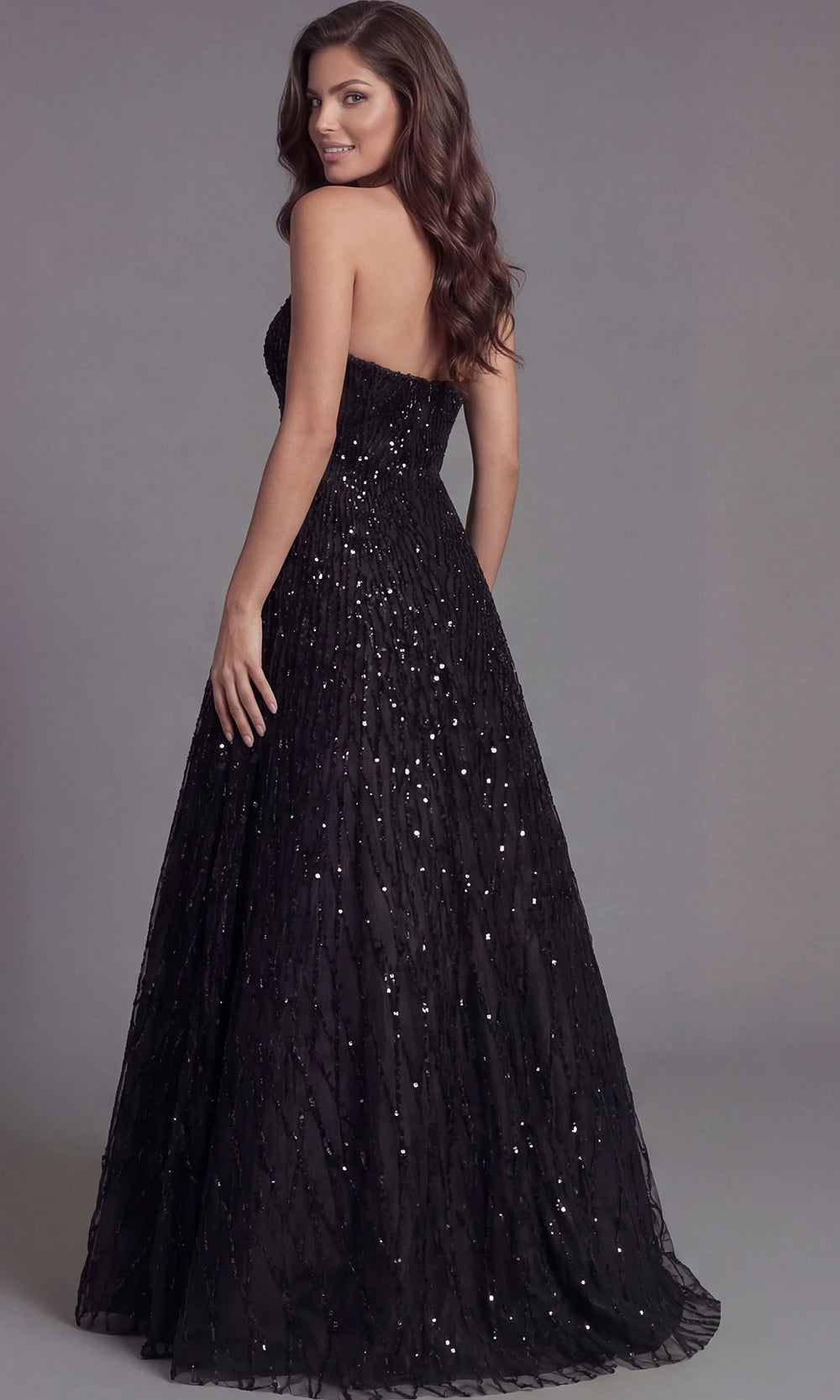 Jovani 46785 - Glitter Tulle A-Line Strapless Evening Gown - back view