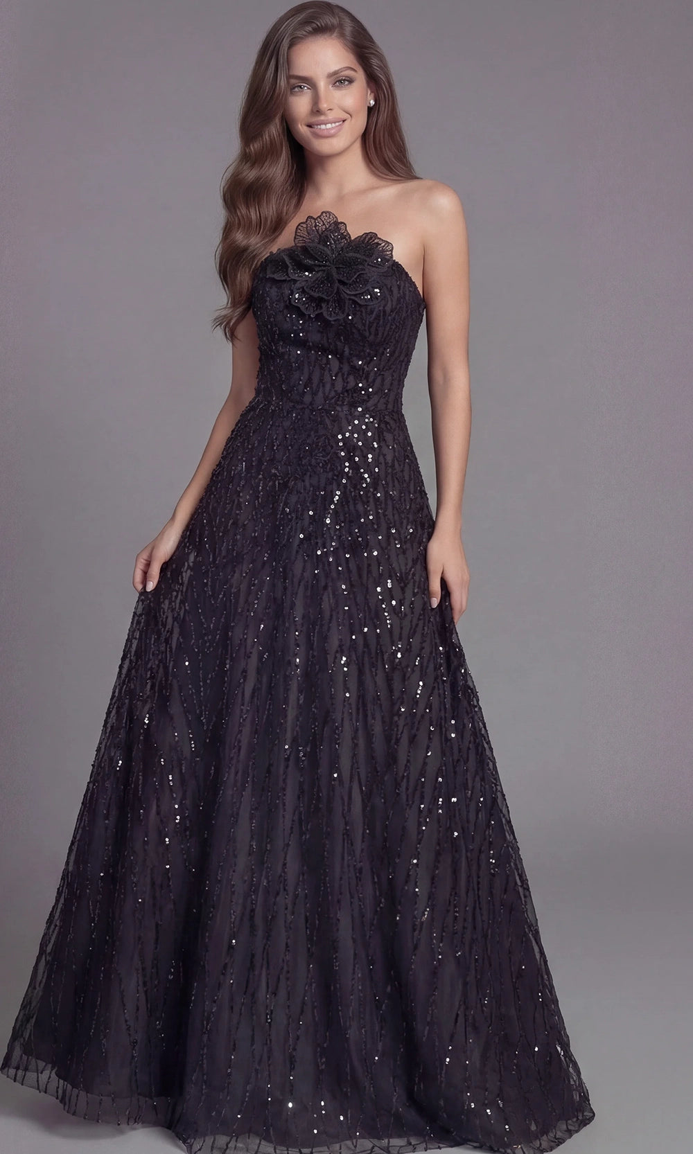 Jovani 46785 - Glitter Tulle A-Line Strapless Evening Gown - view 6