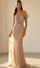 Jovani 46870 - Crystal Lattice Ruffled Sleeve Evening Gown - detail view