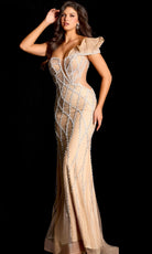 Jovani 46870 - Crystal Lattice Ruffled Sleeve Evening Gown - view 7