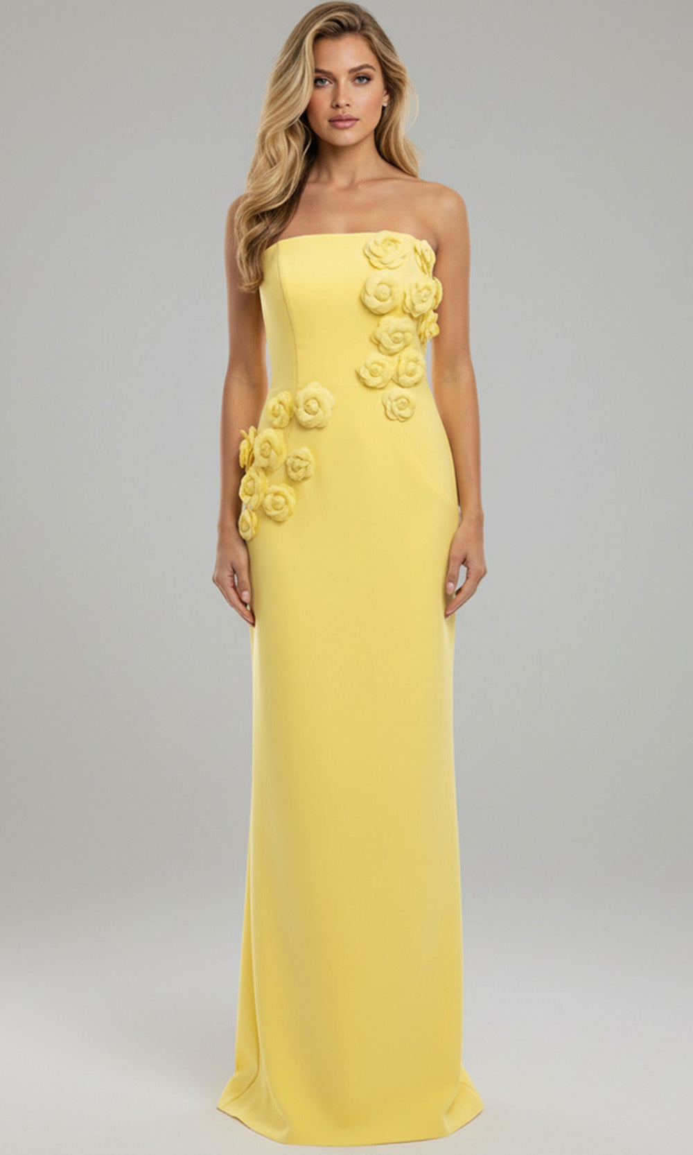 Jovani 46884 - Floral Applique Column Dress with Back Slit - designer prom dress at Silhouette Dresses