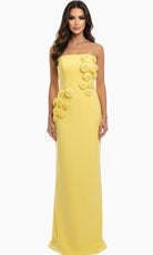 Jovani 46884 - Floral Applique Column Dress with Back Slit - back view