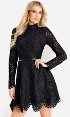 Jovani 46899 - Cutout Lace Pattern Long Sleeve Dress - view 4