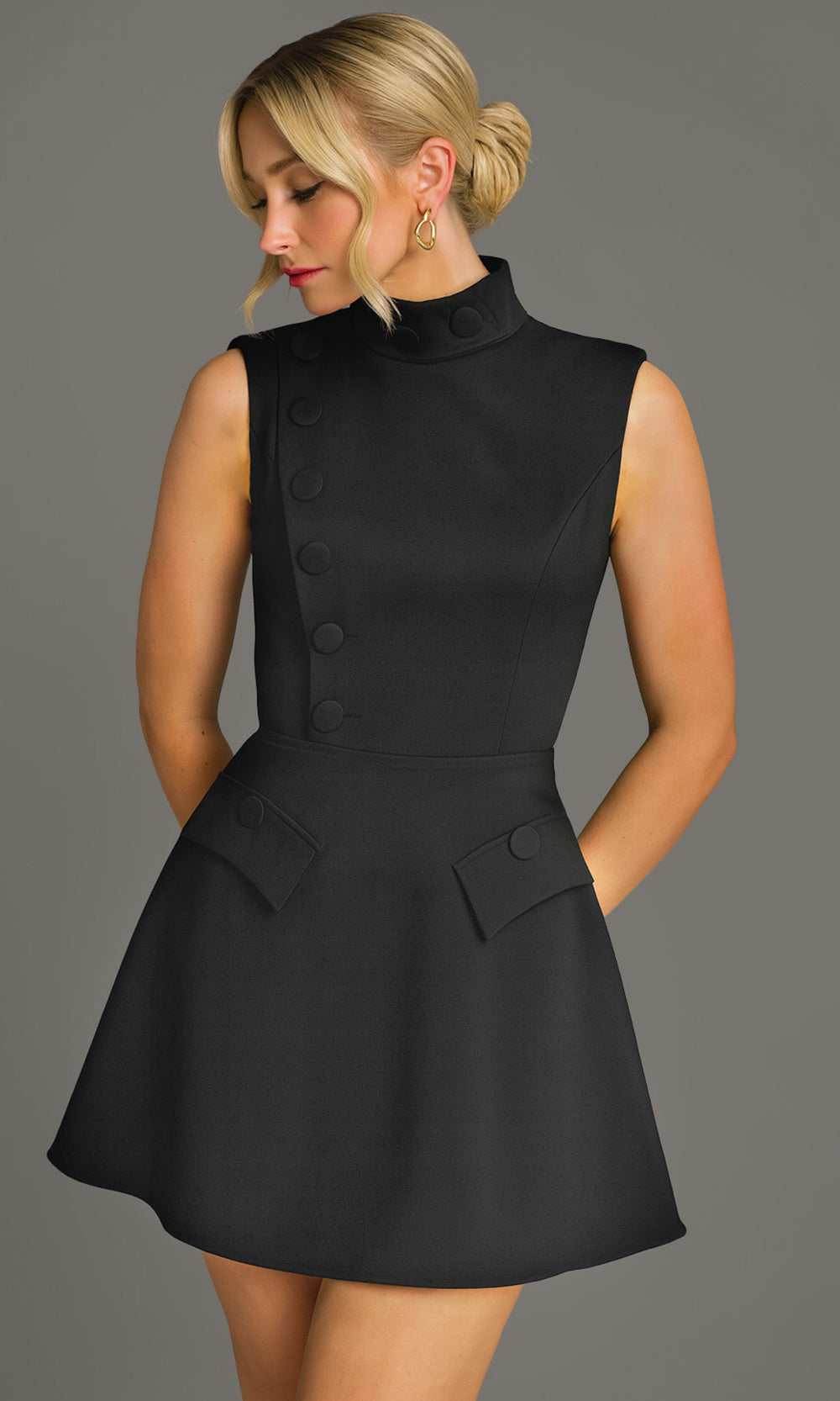 Jovani 46901 - High Neck A-Line Dress with Buttons - view 4