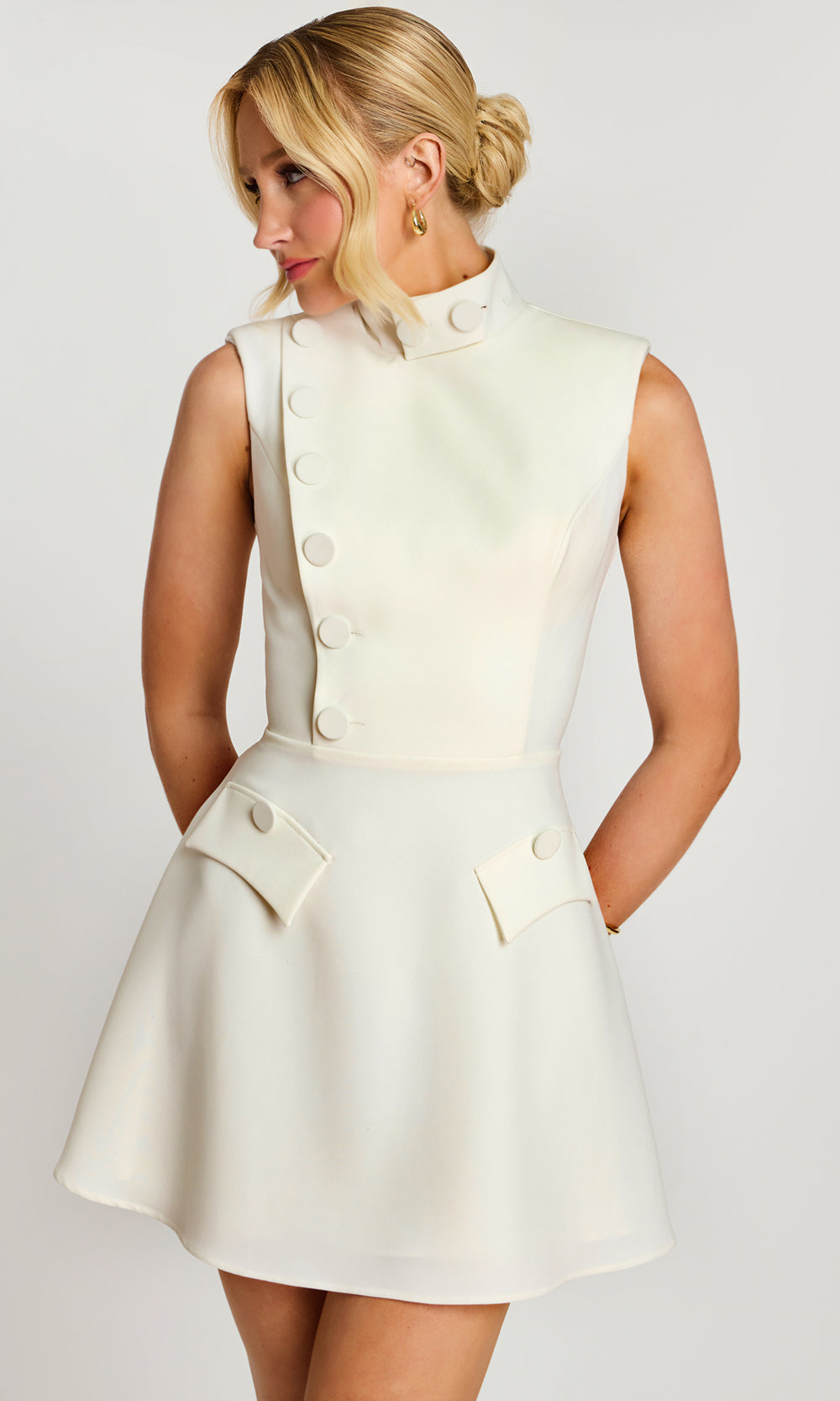 Jovani 46901 - High Neck A-Line Dress with Buttons - back view