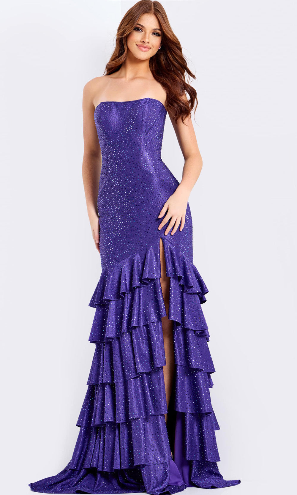Jovani 46909 - Strapless Rhinestone Ruffle Gown - detail view