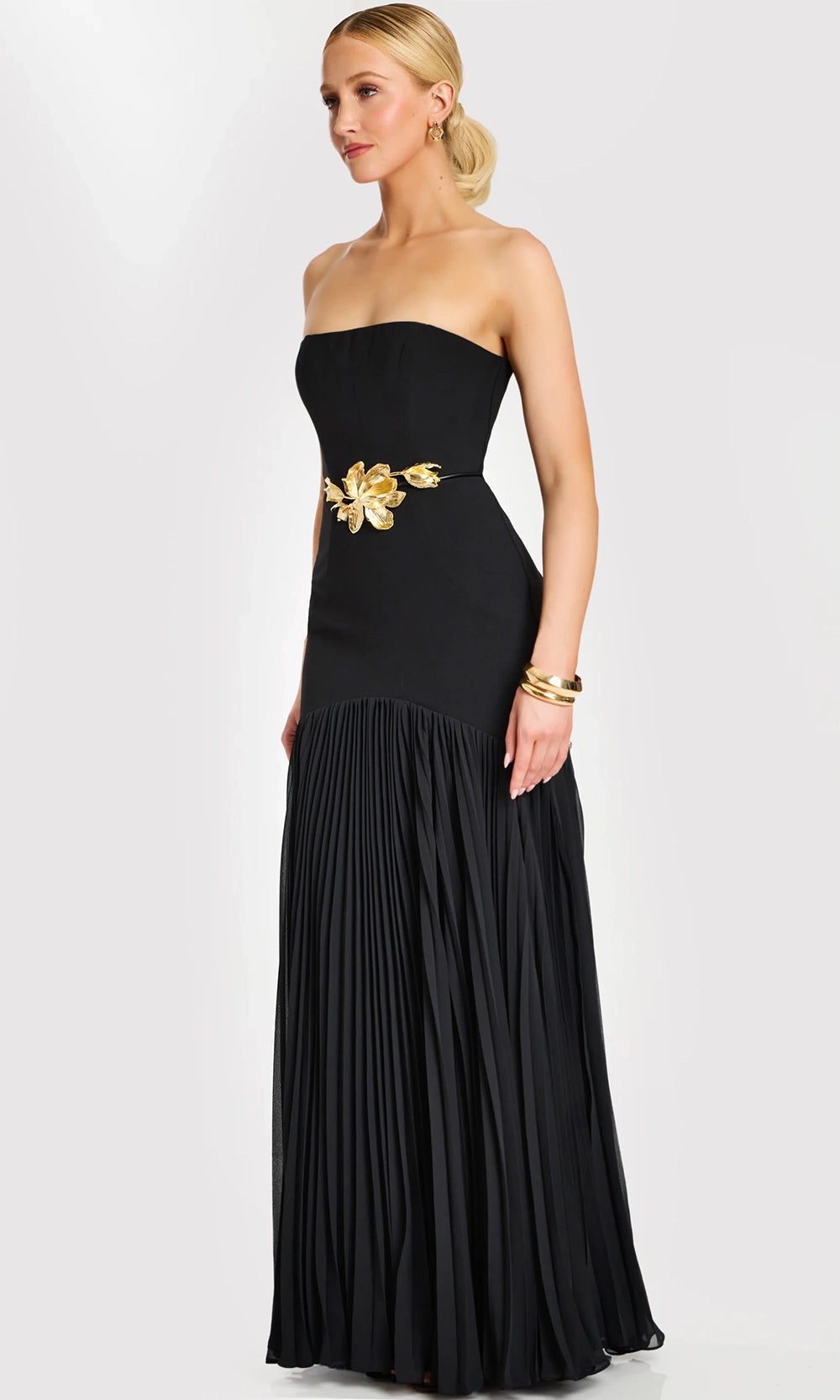 Jovani 47000 - Pleated Skirt Straight Neckline Long Dress - back view