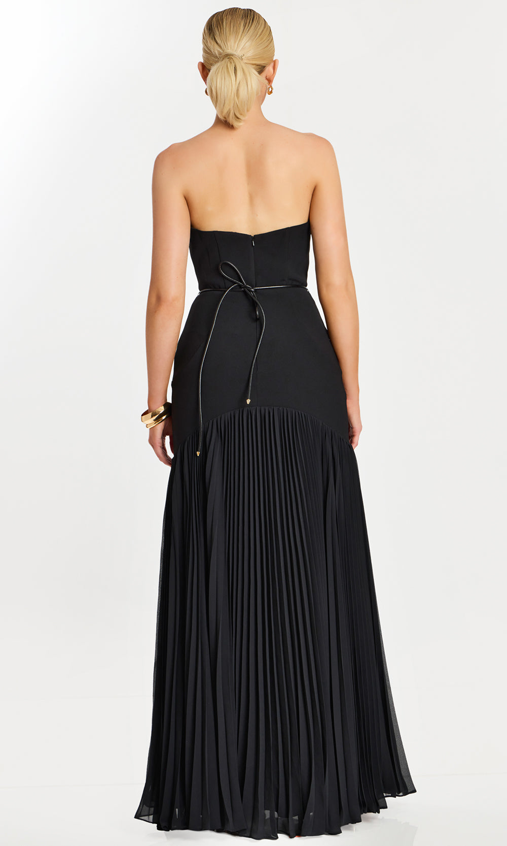 Jovani 47000 - Pleated Skirt Straight Neckline Long Dress - detail view