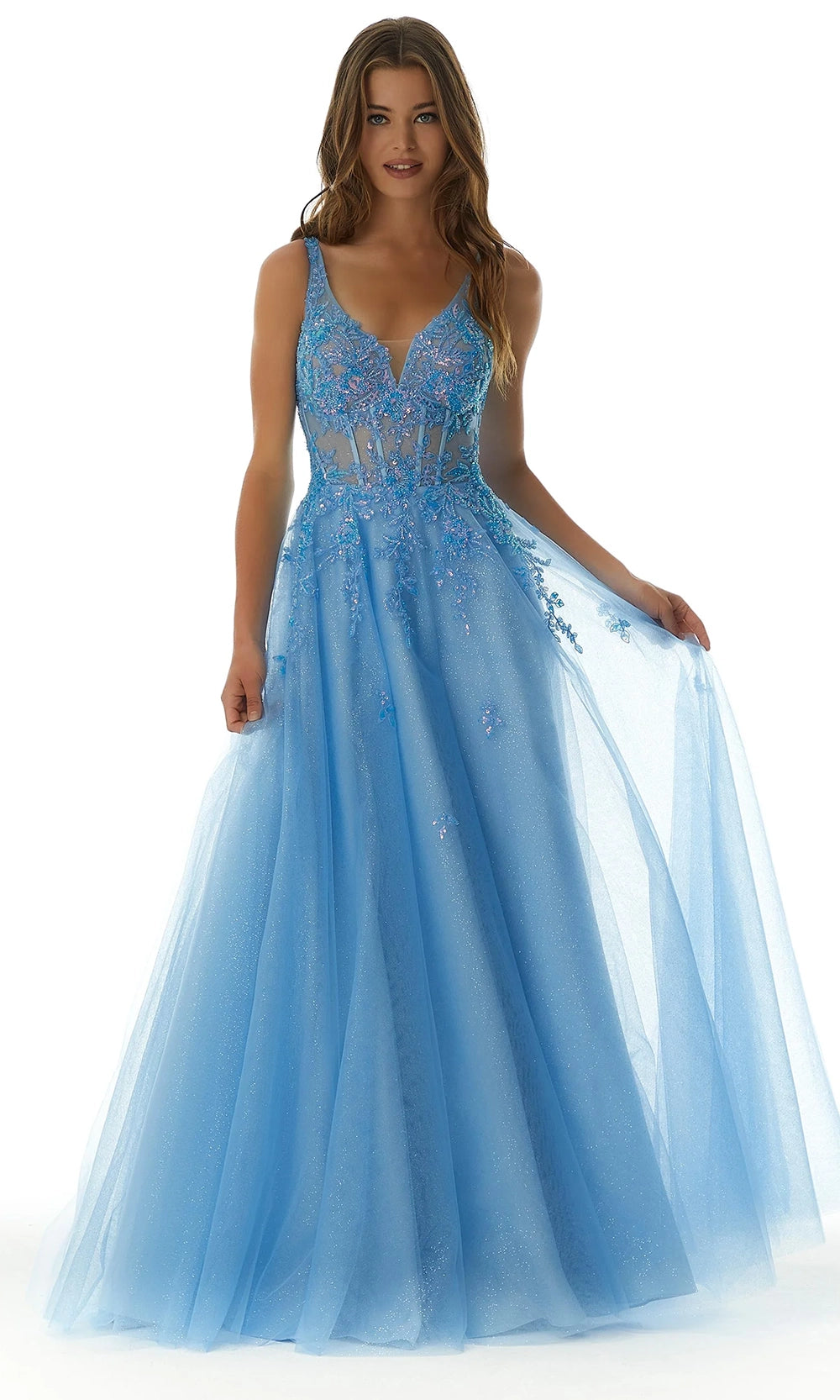 Mori Lee 49325 - Sequin Lace Applique Tulle A-Line Gown - detail view