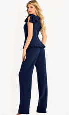 Jovani 47022 - Flutter Shoulder Detail Crepe Pantsuit - back view