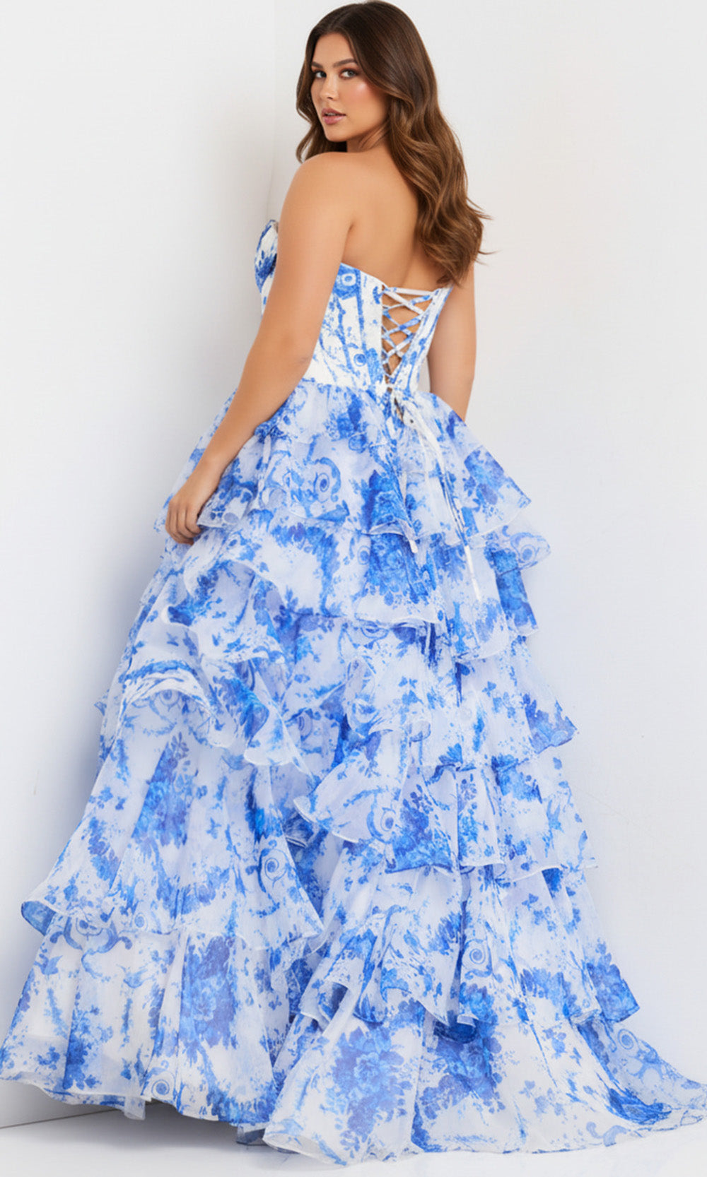 Jovani 47029 - Floral Print Tiered Corset Ballgown - detail view
