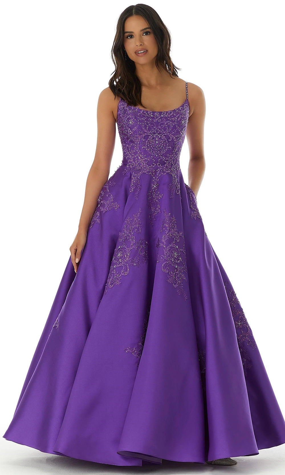 Mori Lee 49320 - Embroidered Satin Scoop Ballgown - back view