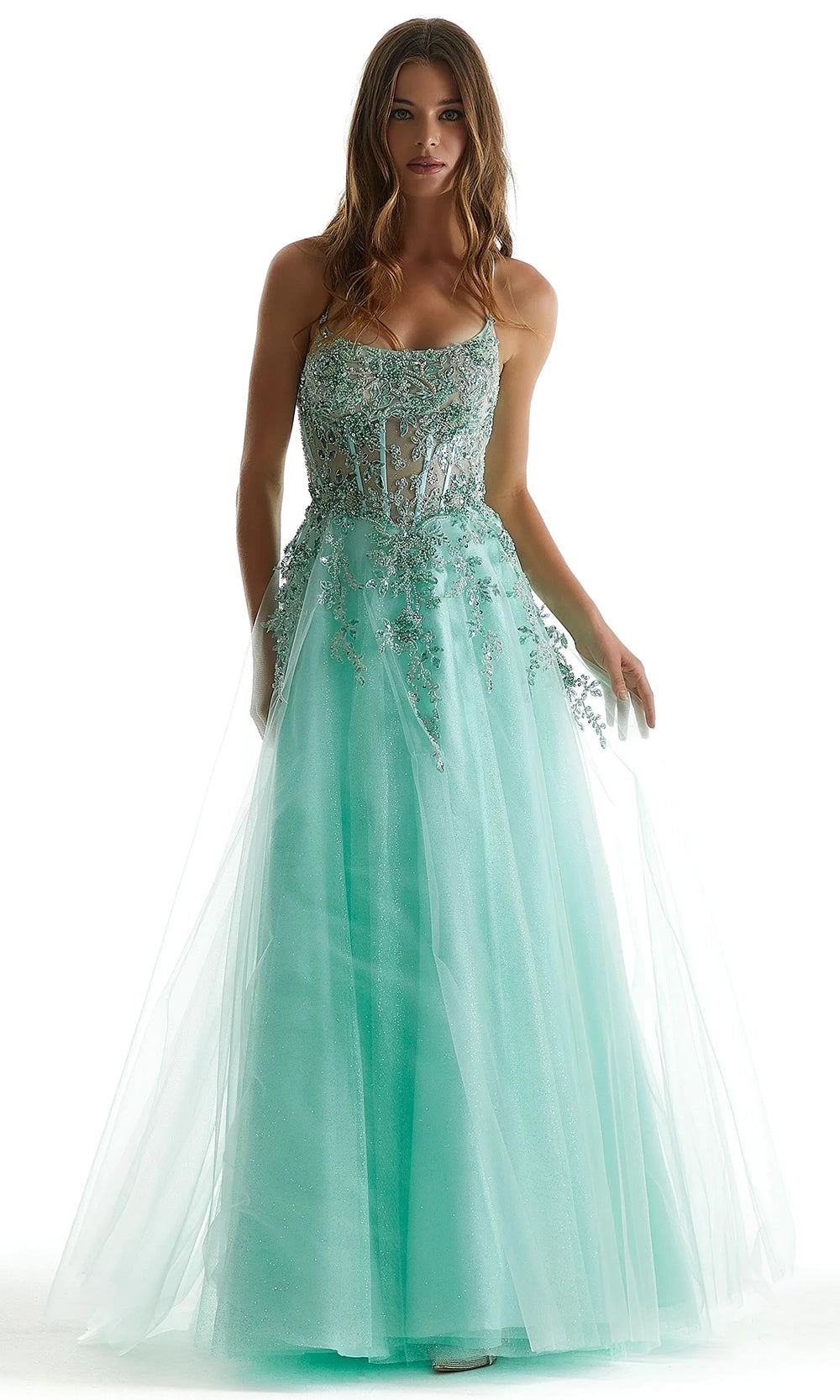 Mori Lee 49321 - Beaded Lace Applique Scoop Prom Gown - back view