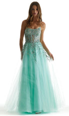 Mori Lee 49321 - Beaded Lace Applique Scoop Prom Gown - back view