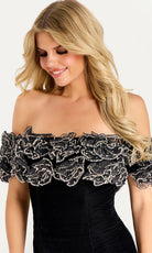 Jovani 47086 - Beaded Ruffle Trim Sheath Velvet Gown - back view