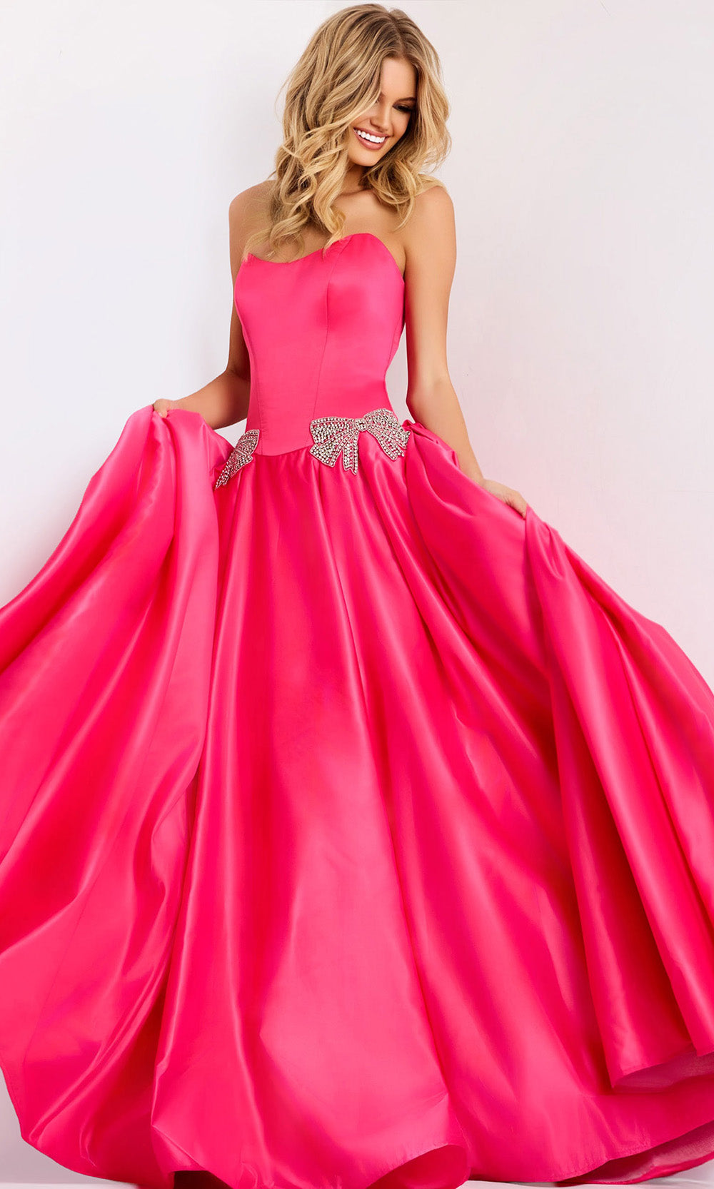 Jovani 47096 - Rhinestone Bow Strapless Satin Ballgown - designer prom dress at Silhouette Dresses