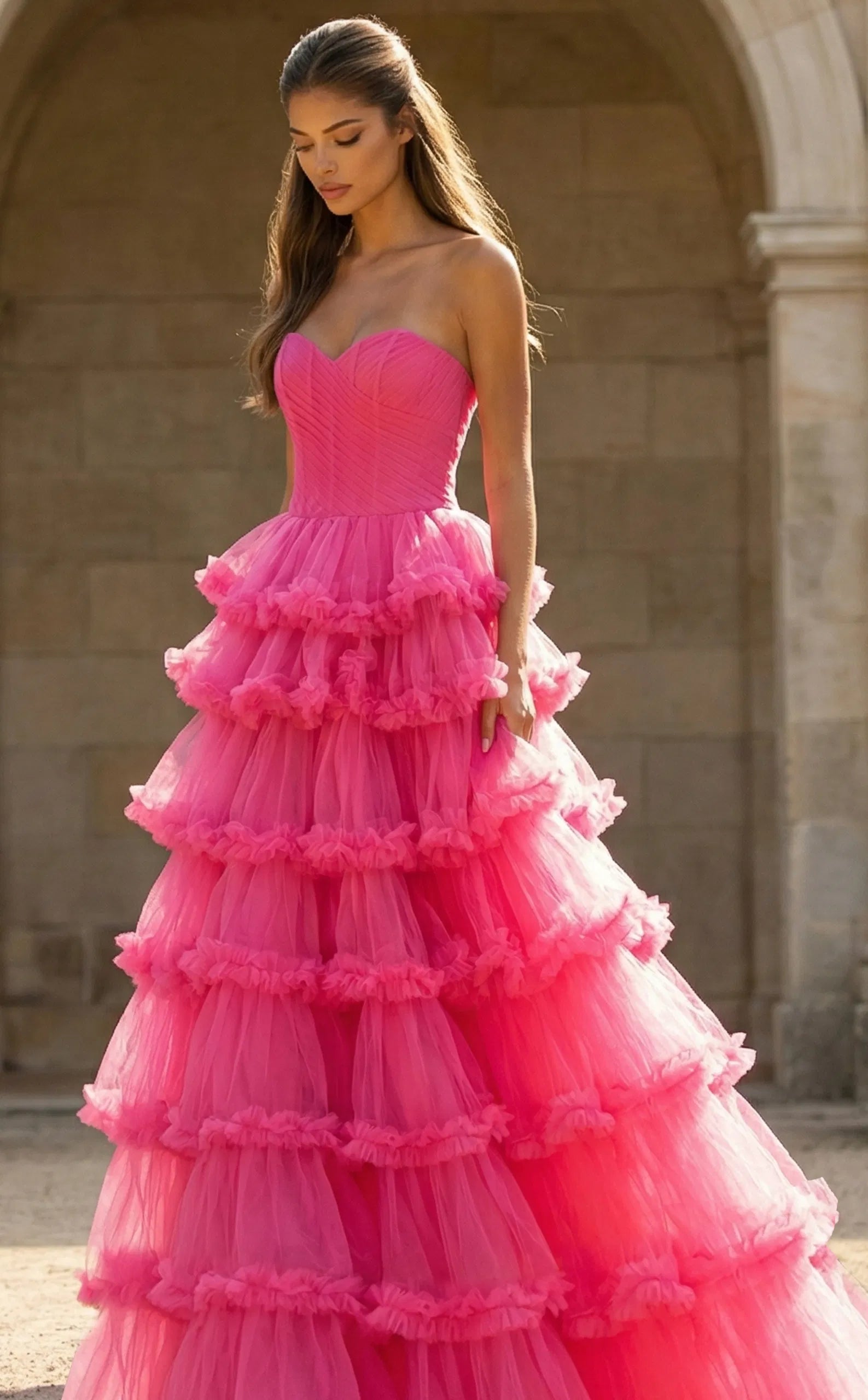 Jovani 47139 - Tiered Ruffle A-Line Prom Gown with Slit - view 5