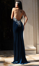 Jovani 47144 - High Halter Velvet Dress with Beaded Applique - view 6