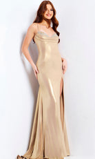 Jovani 47153 - Jeweled Bust Metallic Sheath Gown - back view