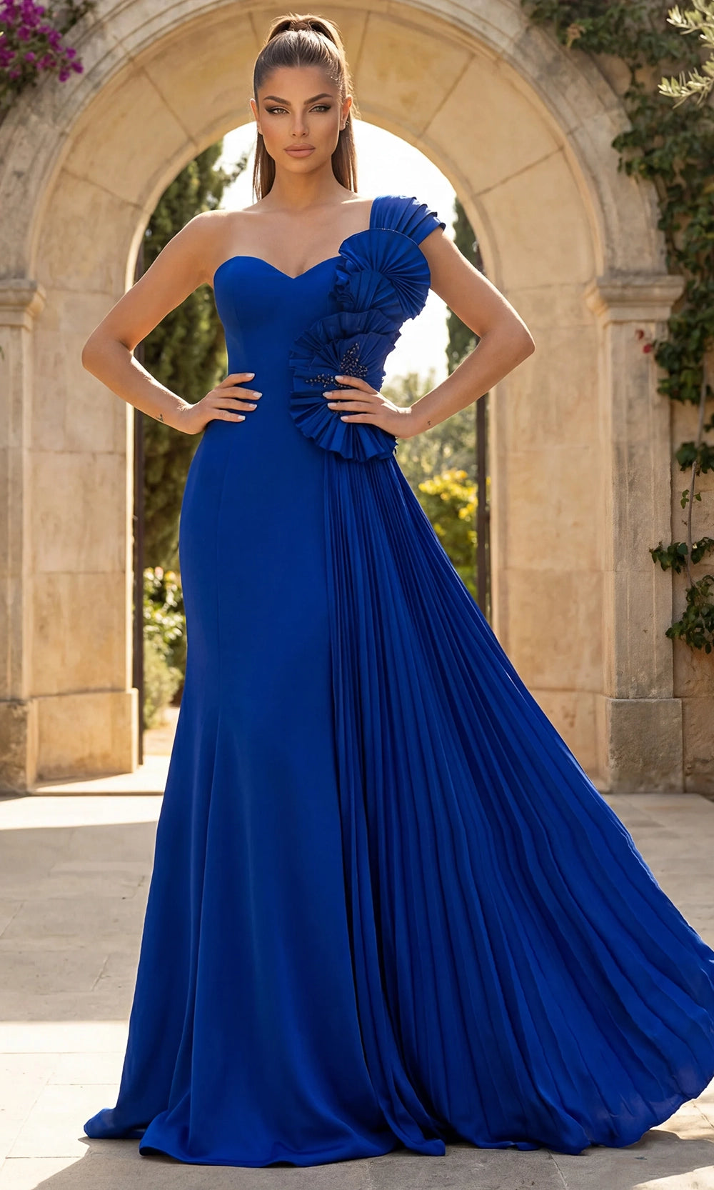 Jovani 47202 - Ruffle Shoulder Detail Sheath Evening Gown - designer prom dress at Silhouette Dresses