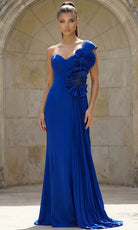 Jovani 47202 - Ruffle Shoulder Detail Sheath Evening Gown - detail view