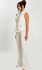 Jovani 47233 - Rhinestone Bow Collared Neckline Pantsuit - detail view