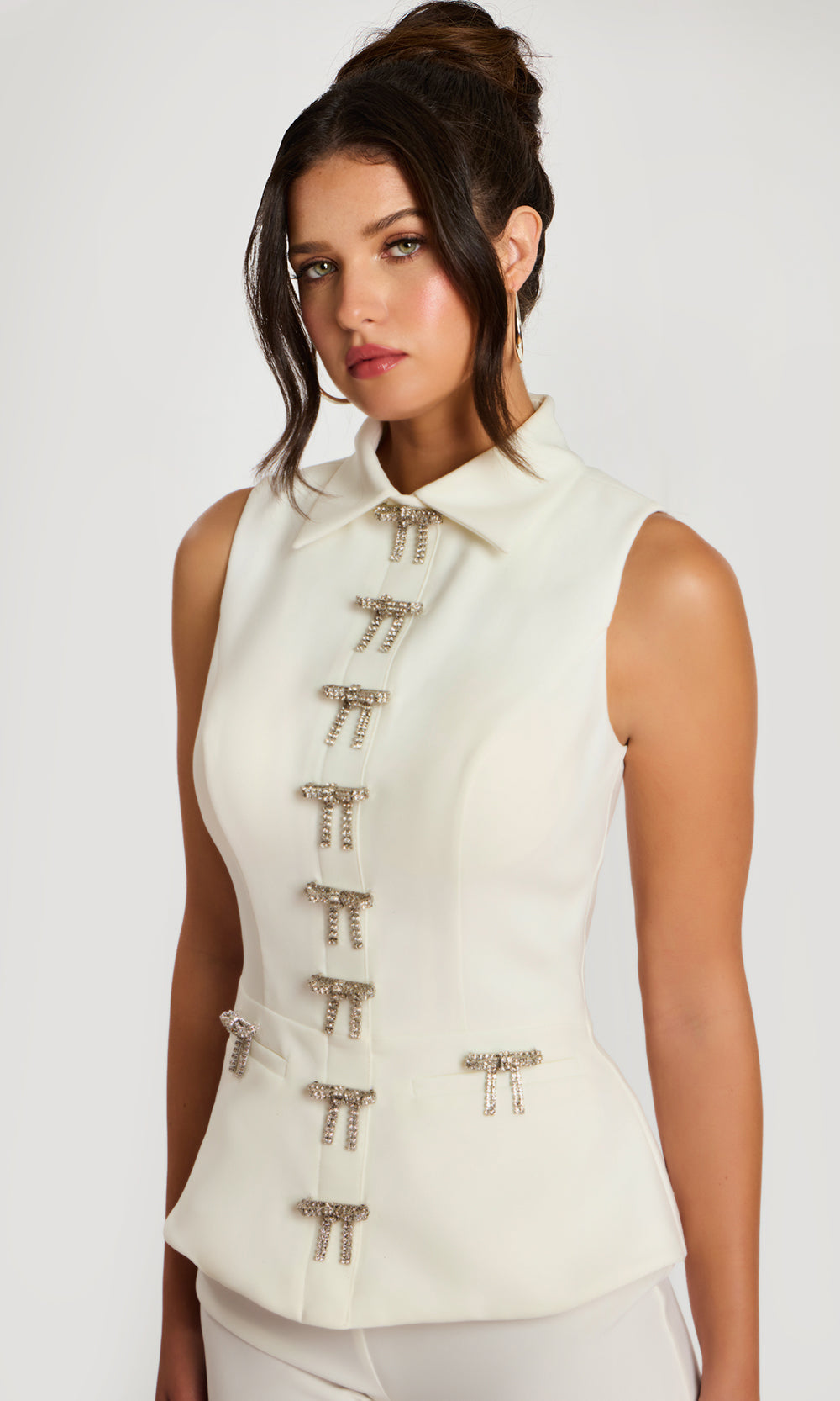 Jovani 47233 - Rhinestone Bow Collared Neckline Pantsuit - view 4