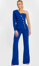 Jovani 47234 - One Sleeved Pantsuit with Crystal Buttons - designer formal jumpsuit at Silhouette Dresses