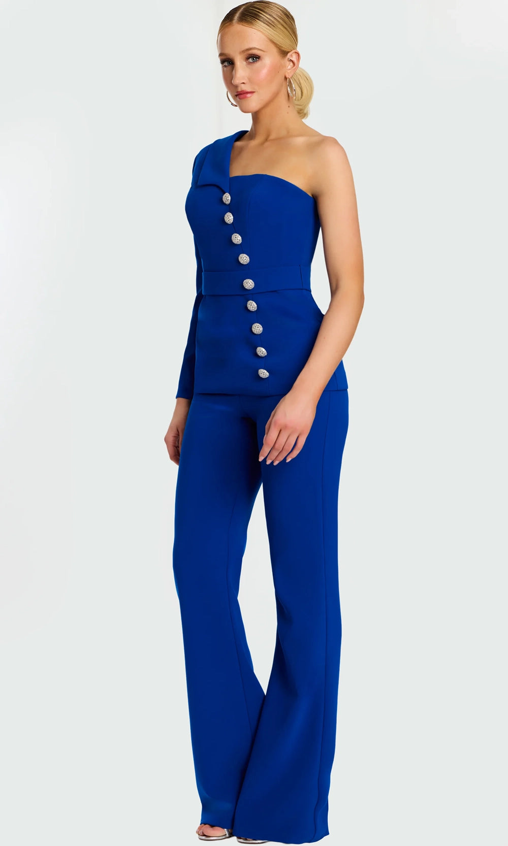 Jovani 47234 - One Sleeved Pantsuit with Crystal Buttons - view 4