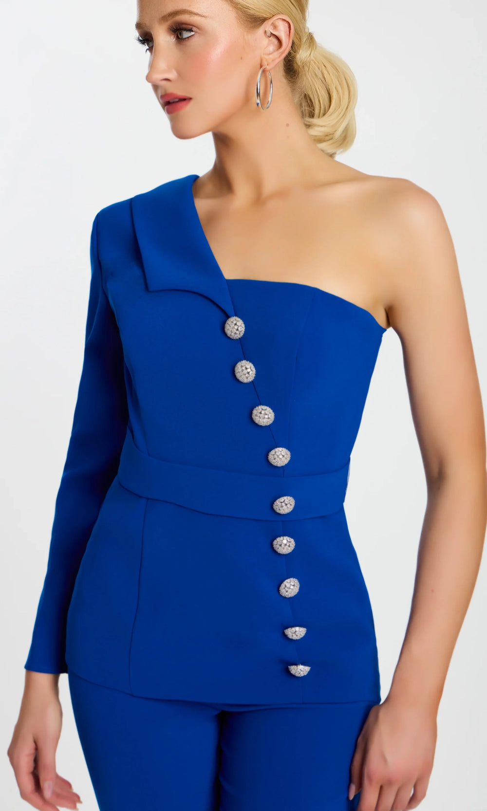 Jovani 47234 - One Sleeved Pantsuit with Crystal Buttons - view 5