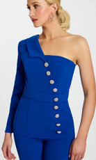 Jovani 47234 - One Sleeved Pantsuit with Crystal Buttons - view 5