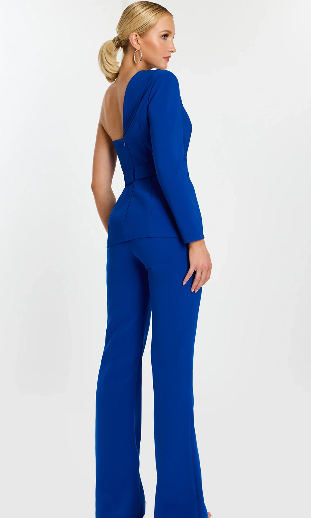 Jovani 47234 - One Sleeved Pantsuit with Crystal Buttons - detail view